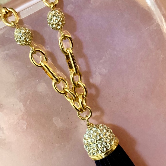 Lilly Pulitzer NECKLACE Midnight Tassel Crystal Pave BALL CHAIN NWT - Picture 3 of 16